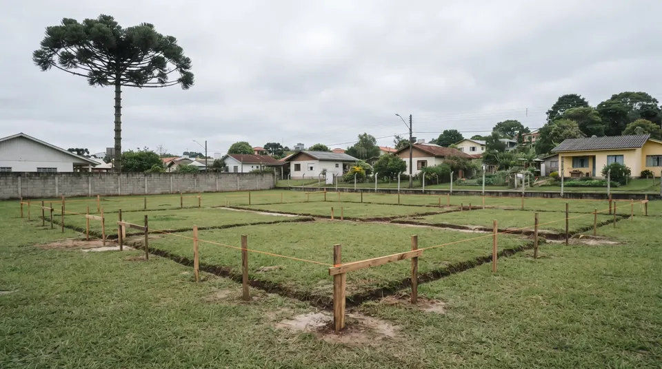 Terreno com o gabarito da casa marcado